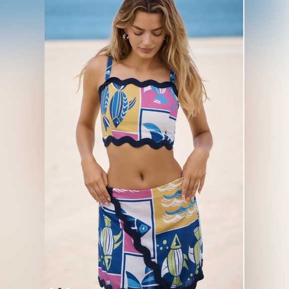 Anthropologie Celadine Scalloped Matching Skirt and Top 2 Piece Set Large NEW - Picture 1 of 13